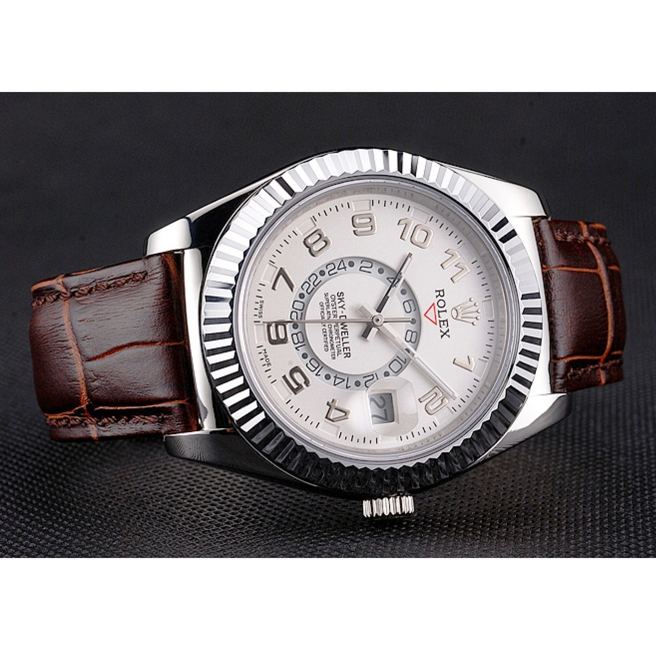 Rolex copies cheap Sky Rolex Strap Dial Steel Leather Dweller Stainless Case White Brown 0724